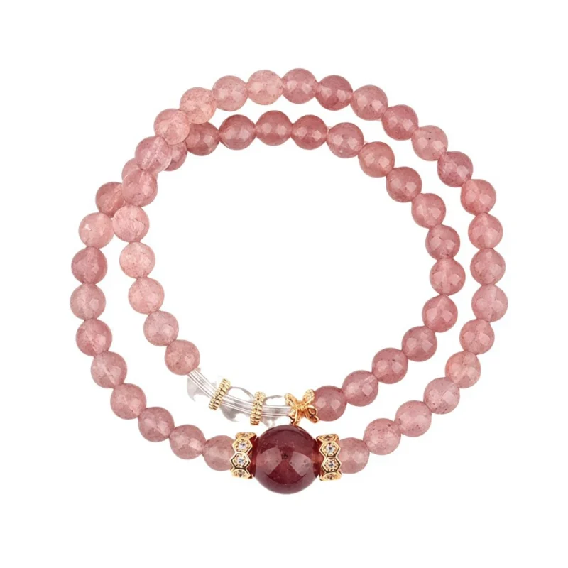 Natural Strawberry Quartz Double - Loop Bracelet