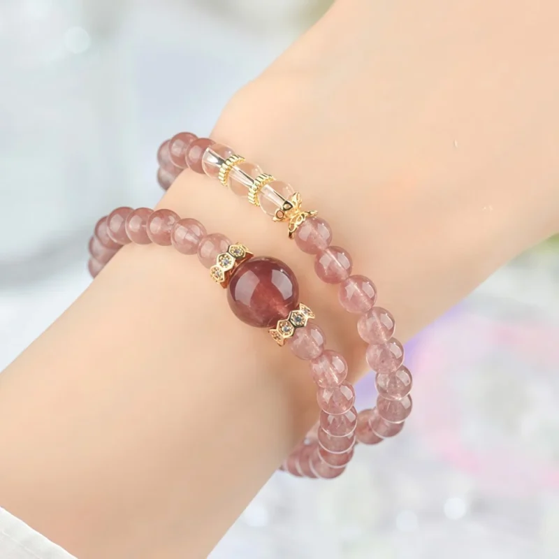 Natural Strawberry Quartz Double - Loop Bracelet