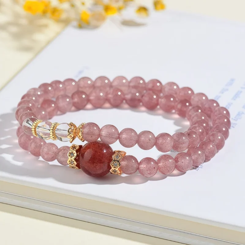Natural Strawberry Quartz Double - Loop Bracelet