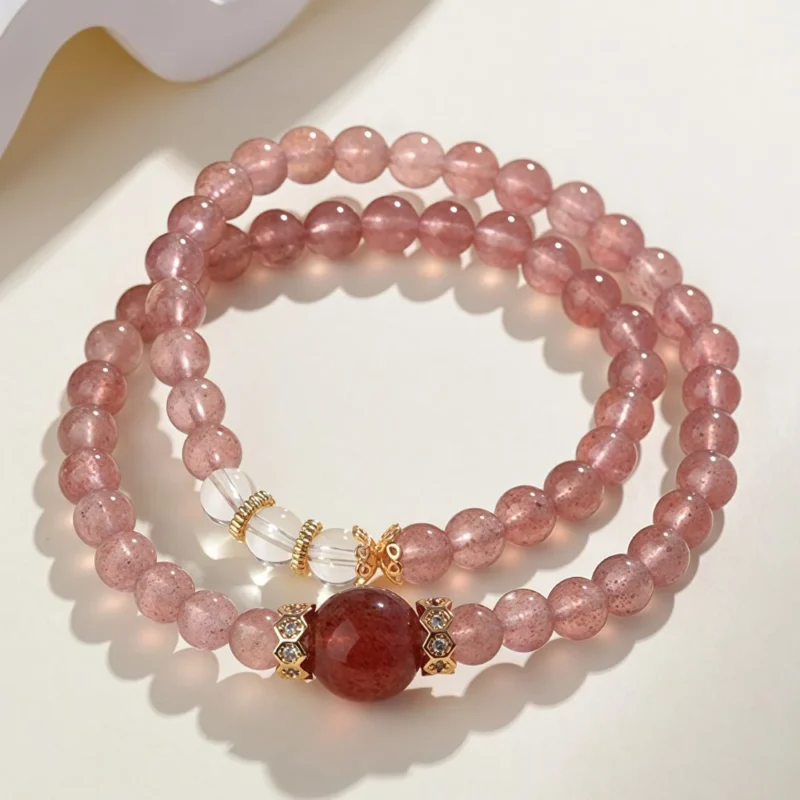 Natural Strawberry Quartz Double - Loop Bracelet