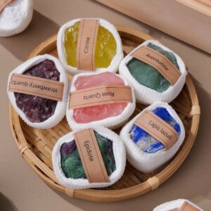 Wooden Box Natural Crystal Raw Stones Set