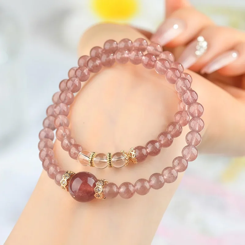 Natural Strawberry Quartz Double - Loop Bracelet