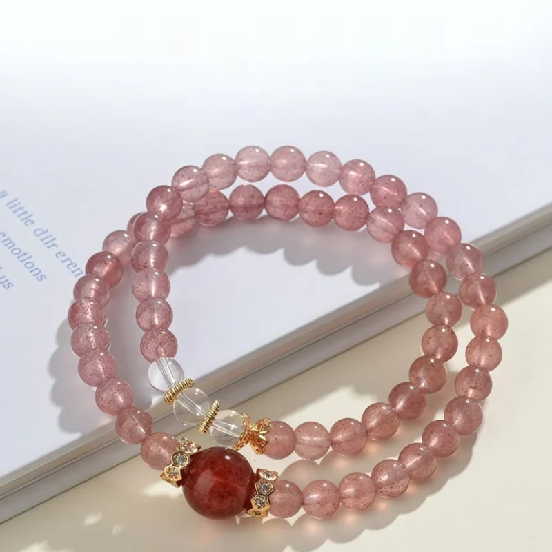Natural Strawberry Quartz Double - Loop Bracelet