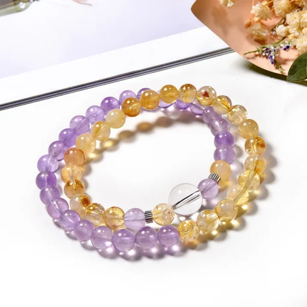 Natural Amethyst & Yellow Tower Crystal Double-Layer Bracelet