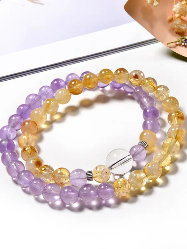 Natural Amethyst & Yellow Tower Crystal Double-Layer Bracelet