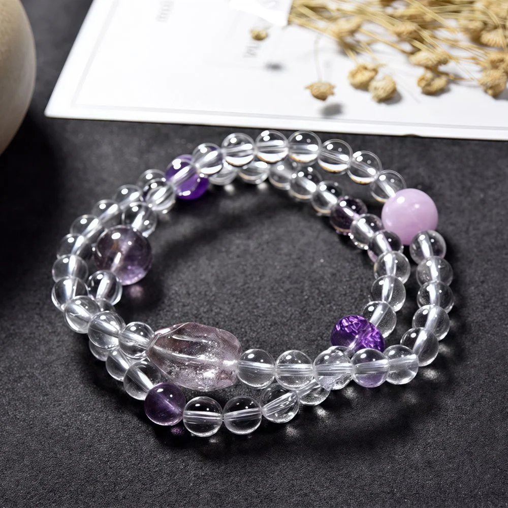 Natural Clear Crystal Multi - Loop Bracelet