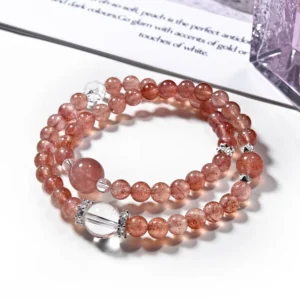 Natural Strawberry Quartz Multi - Loop Bracelet