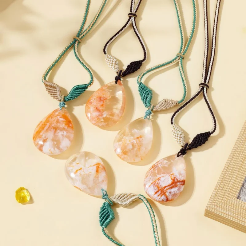 Natural Pink Phantom Droplet Angel Wing Pendant