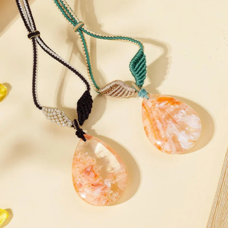 Natural Pink Phantom Droplet Angel Wing Pendant