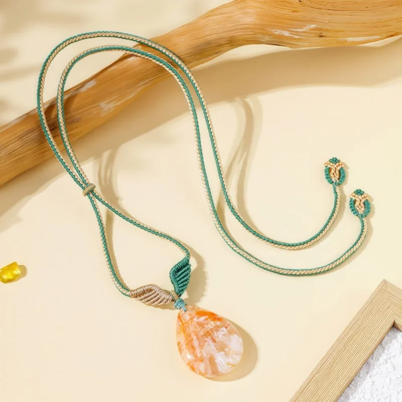 Natural Pink Phantom Droplet Angel Wing Pendant