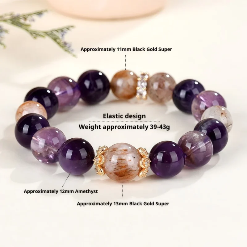 Black Gold Amethyst Bead Crystal Bracelet