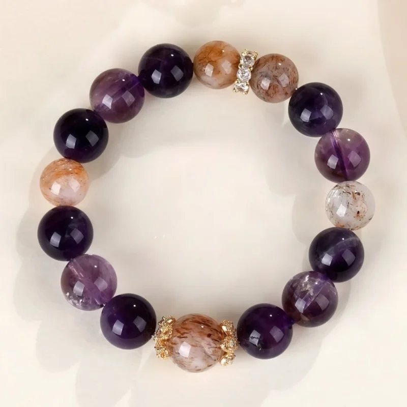 Black Gold Amethyst Bead Crystal Bracelet