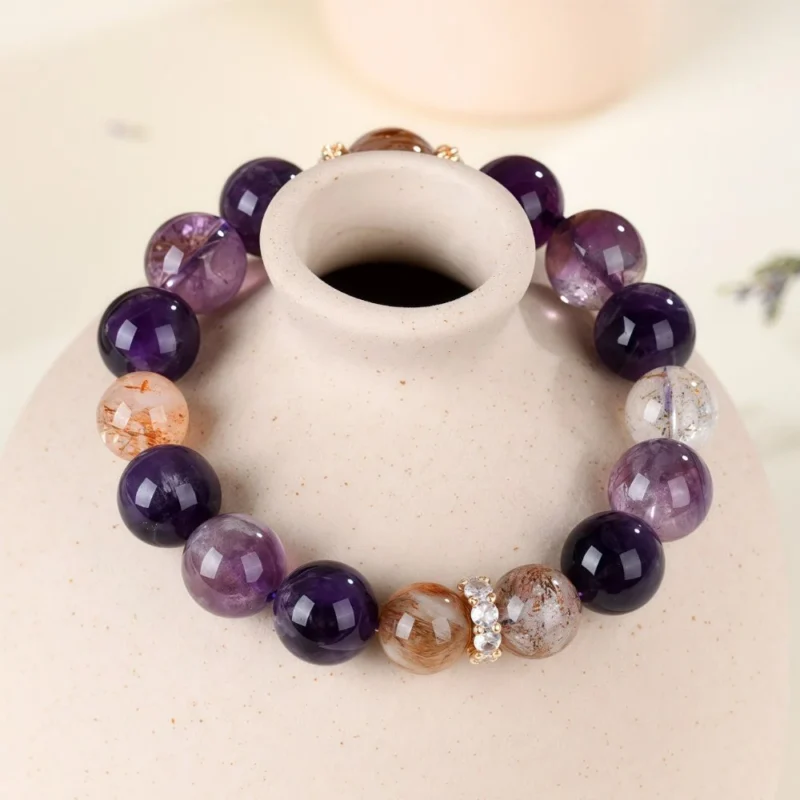 Black Gold Amethyst Bead Crystal Bracelet