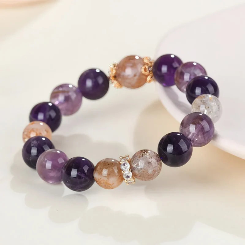 Black Gold Amethyst Bead Crystal Bracelet