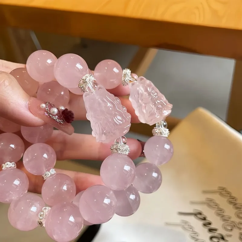 Rose Quartz Fox Fairy Crystal Bracelet