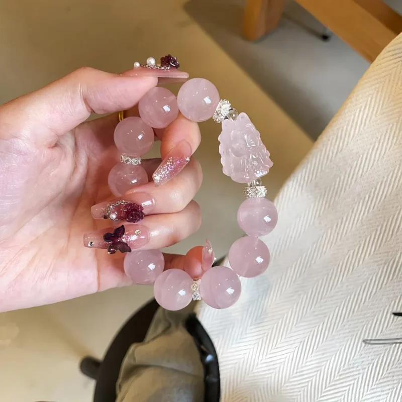 Rose Quartz Fox Fairy Crystal Bracelet