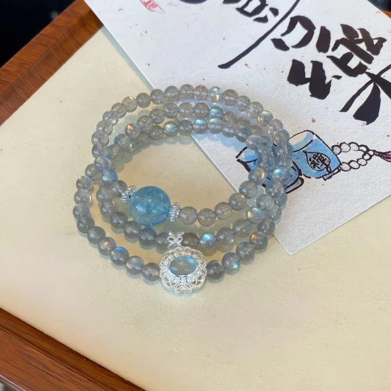 Triple-Strand Gray Moonstone Crystal Bracelet