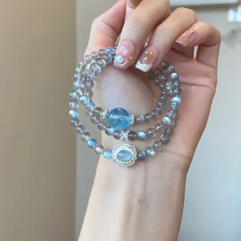 Triple-Strand Gray Moonstone Crystal Bracelet