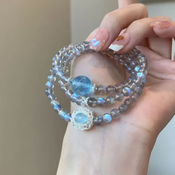 Triple-Strand Gray Moonstone Crystal Bracelet