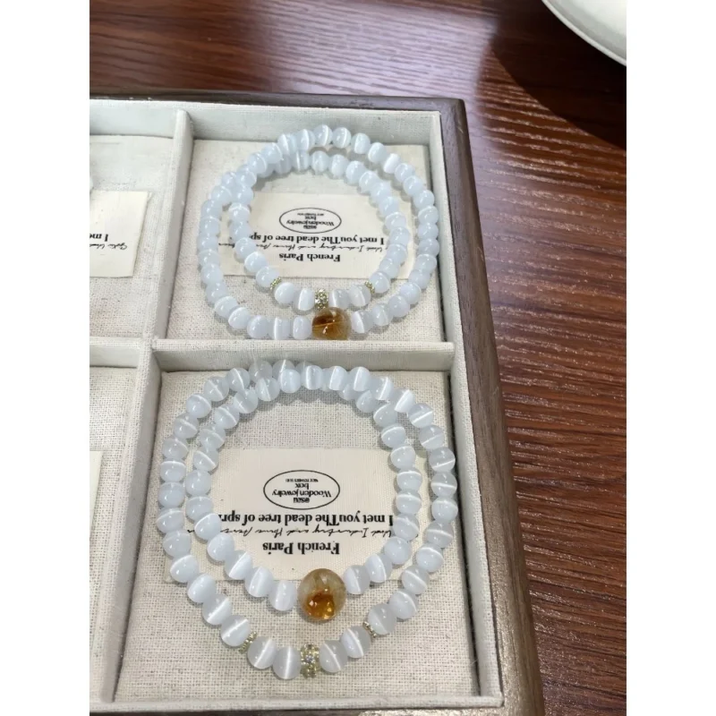 White Cat's Eye & Honey Crystal Bracelet