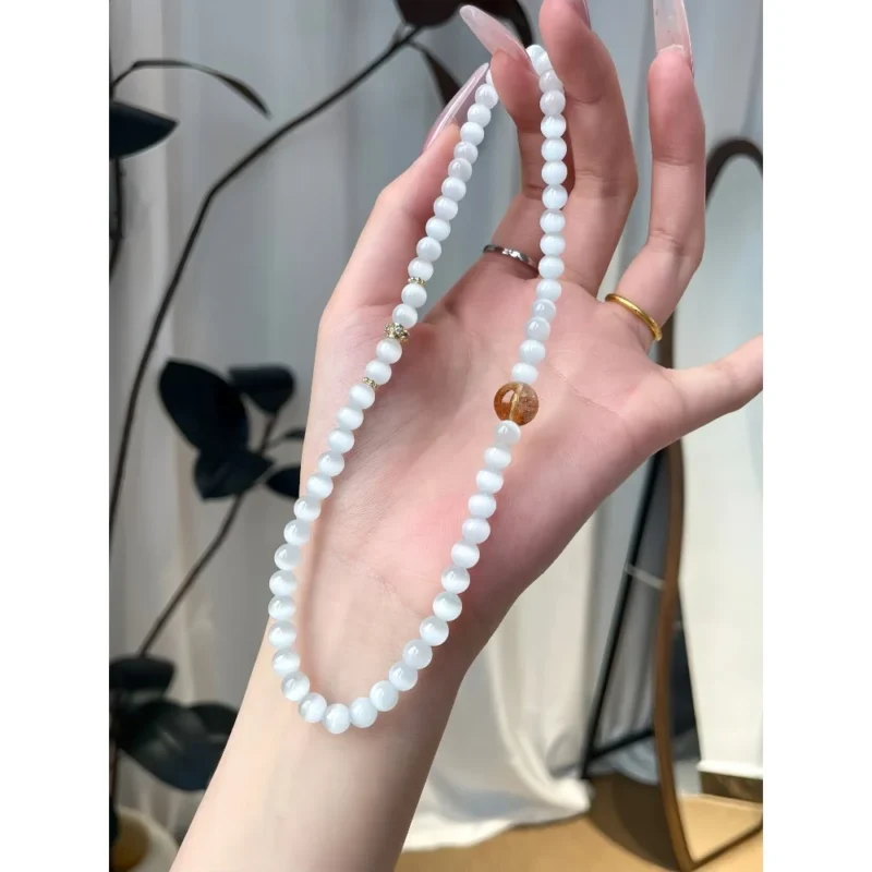 White Cat's Eye & Honey Crystal Bracelet