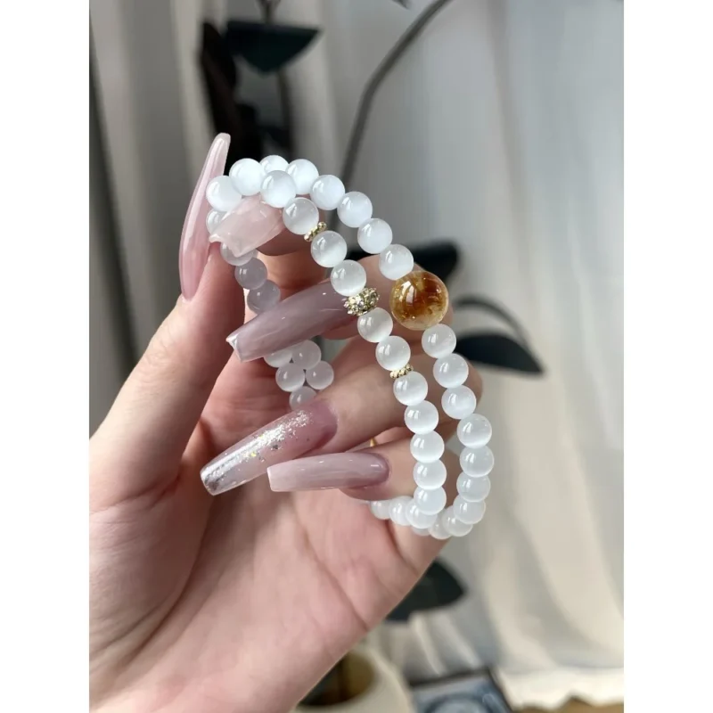 White Cat's Eye & Honey Crystal Bracelet