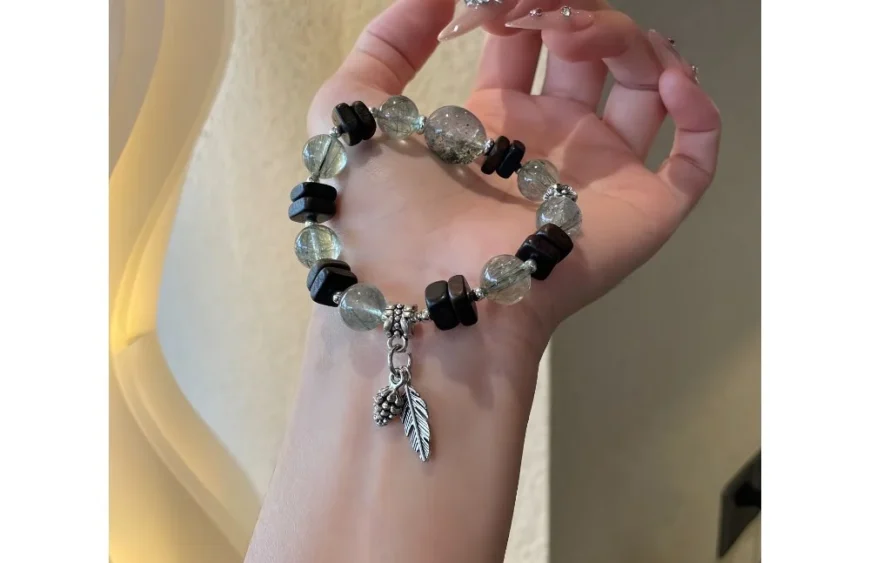 Agarwood Rutilated Green Quartz Crystal Bracelet3