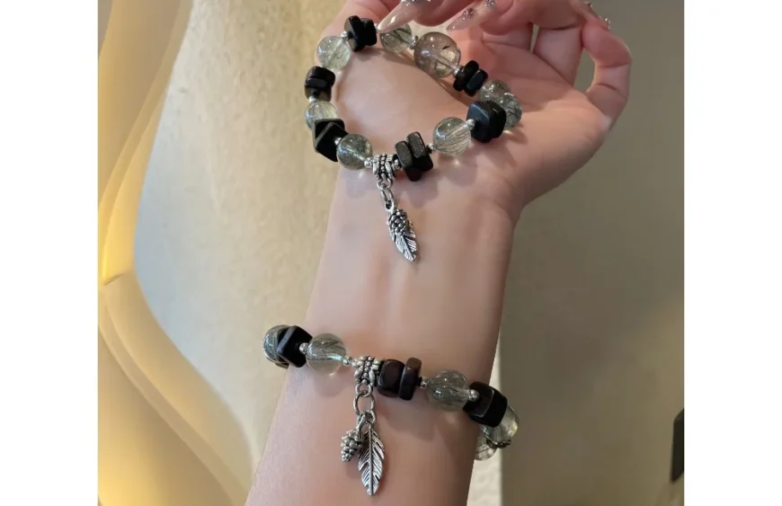 Agarwood Rutilated Green Quartz Crystal Bracelet4