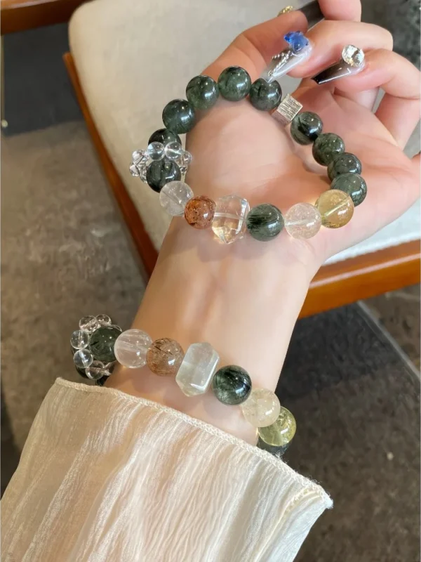 Green Rutilated Quartz Wealth-Attracting Crystal Bracelet