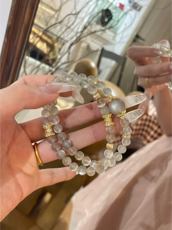 Milk Tea Moonstone Double-Wrap Crystal Bracelet1
