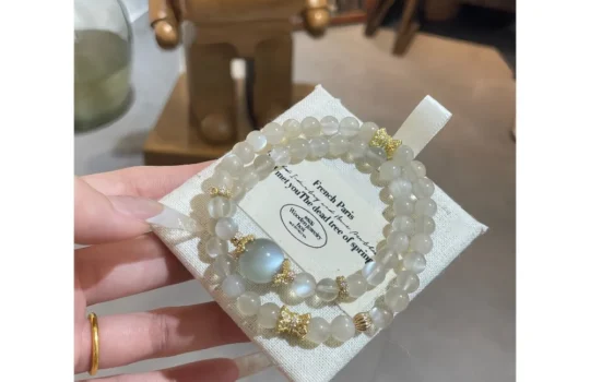 Milk Tea Moonstone Double-Wrap Crystal Bracelet2