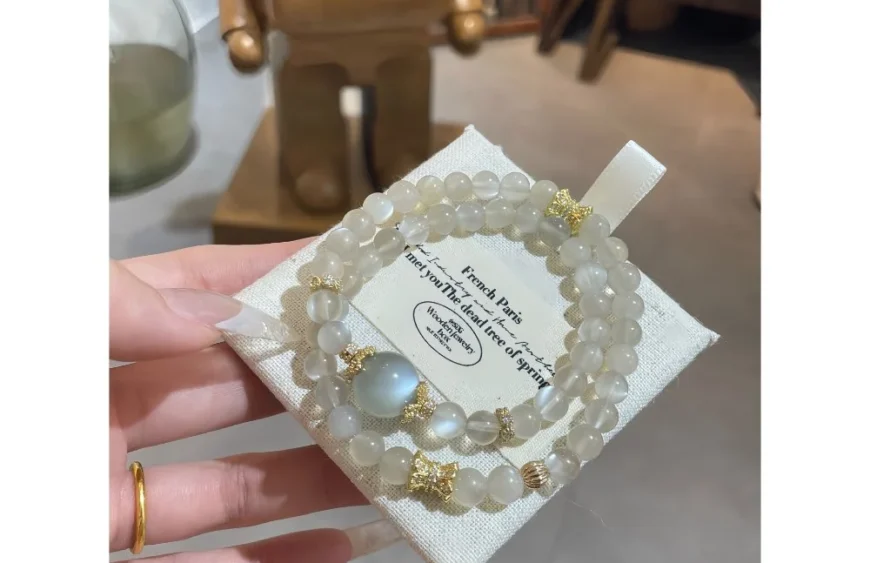 Milk Tea Moonstone Double-Wrap Crystal Bracelet2