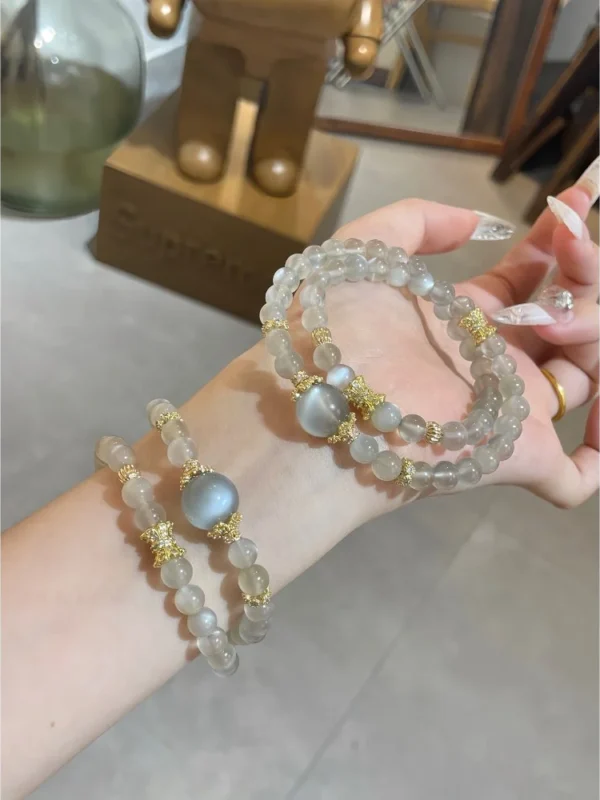 Milk Tea Moonstone Double-Wrap Crystal Bracelet