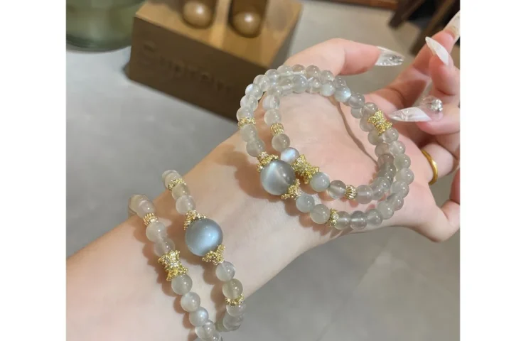 Milk Tea Moonstone Double-Wrap Crystal Bracelet5