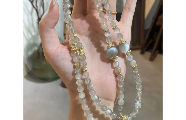 Milk Tea Moonstone Double-Wrap Crystal Bracelet7