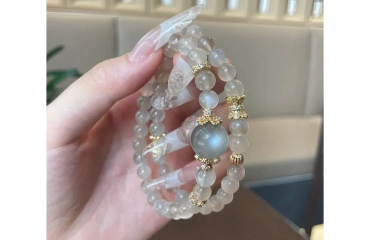 Milk Tea Moonstone Double-Wrap Crystal Bracelet8