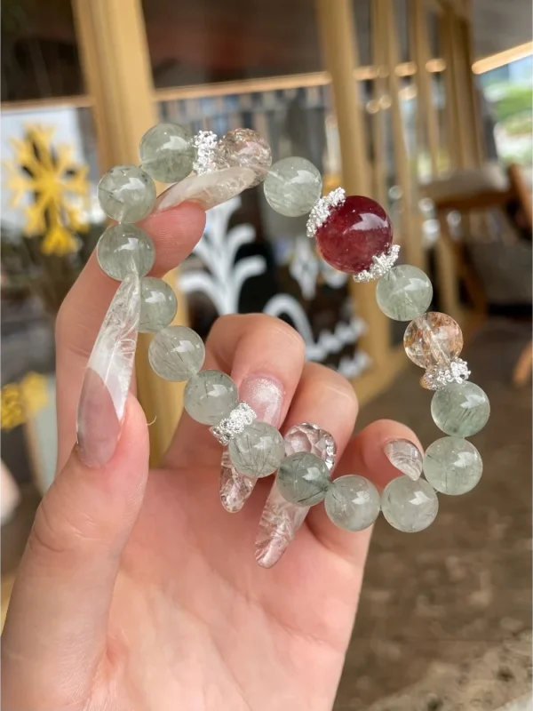 Neo-Chinese Style Green Rutilated Quartz Crystal Bracelet1