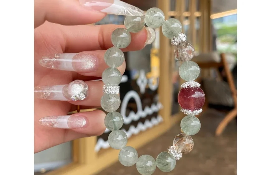 Neo-Chinese Style Green Rutilated Quartz Crystal Bracelet2