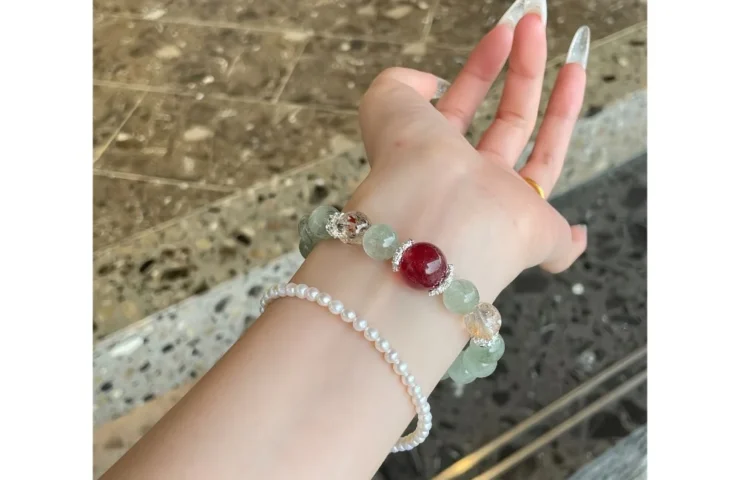 Neo-Chinese Style Green Rutilated Quartz Crystal Bracelet4
