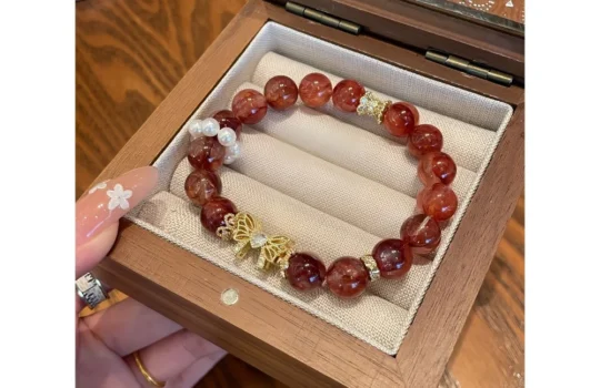 Red Rubber Flower Agate Butterfly Crystal Bracelet5