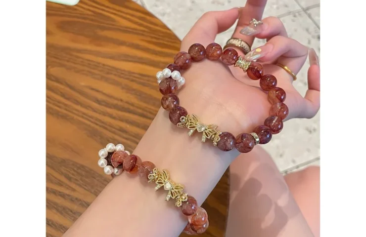 Red Rubber Flower Agate Butterfly Crystal Bracelet6