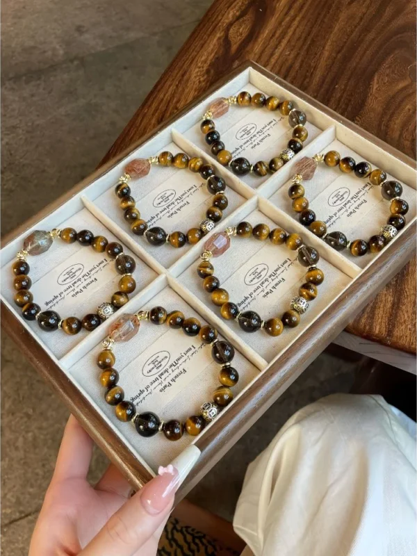 Tiger Eye & Smoky Quartz Crystal Bracelet1