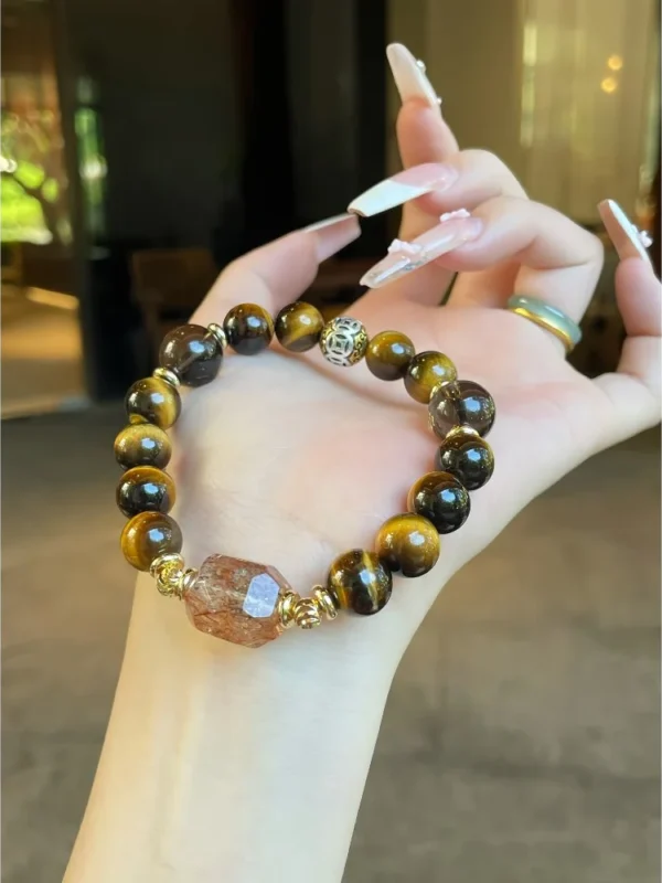 Tiger Eye & Smoky Quartz Crystal Bracelet