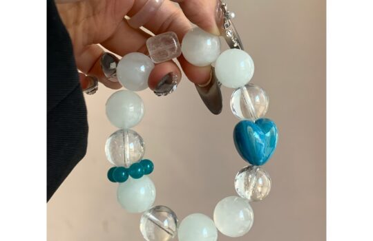 Clear Quartz & White Phantom Quartz Lacquer Bead Crystal Bracelet