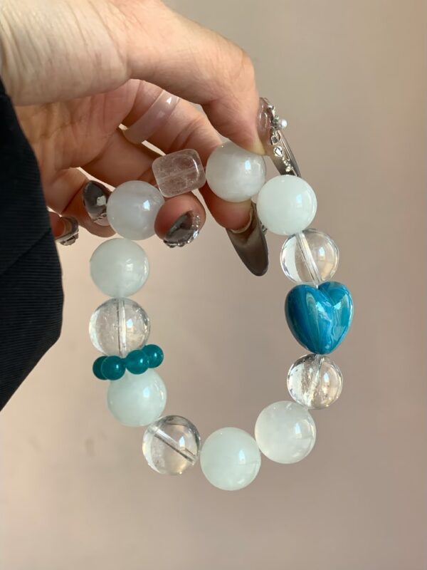 Clear Quartz & White Phantom Quartz Lacquer Bead Crystal Bracelet