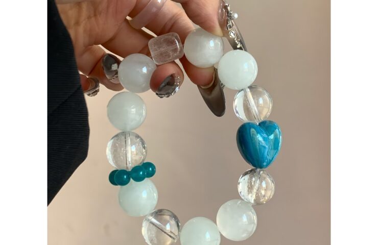 Clear Quartz & White Phantom Quartz Lacquer Bead Crystal Bracelet