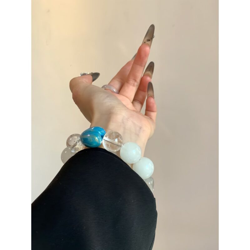 Clear Quartz & White Phantom Quartz Lacquer Bead Crystal Bracelet