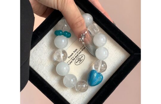 Clear Quartz & White Phantom Quartz Lacquer Bead Crystal Bracelet2