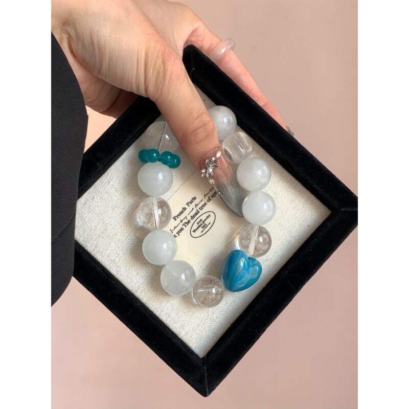 Clear Quartz & White Phantom Quartz Lacquer Bead Crystal Bracelet