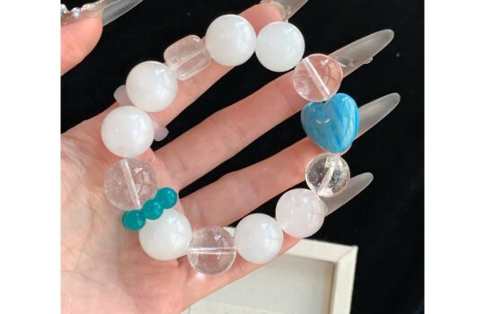 Clear Quartz & White Phantom Quartz Lacquer Bead Crystal Bracelet5